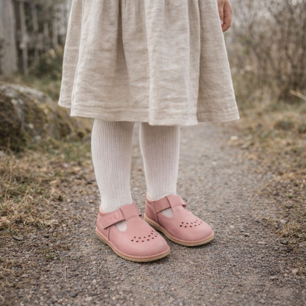 Børnesko i læder med barfodsfølelse – fleksible hjemmesko og sutsko til børn – Pink - Lusti - fra slipsko