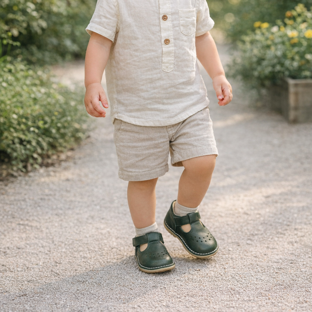 Børnesko i læder med barfodsfølelse – fleksible hjemmesko og sutsko til børn – grøn -Lusti - fra slipsko