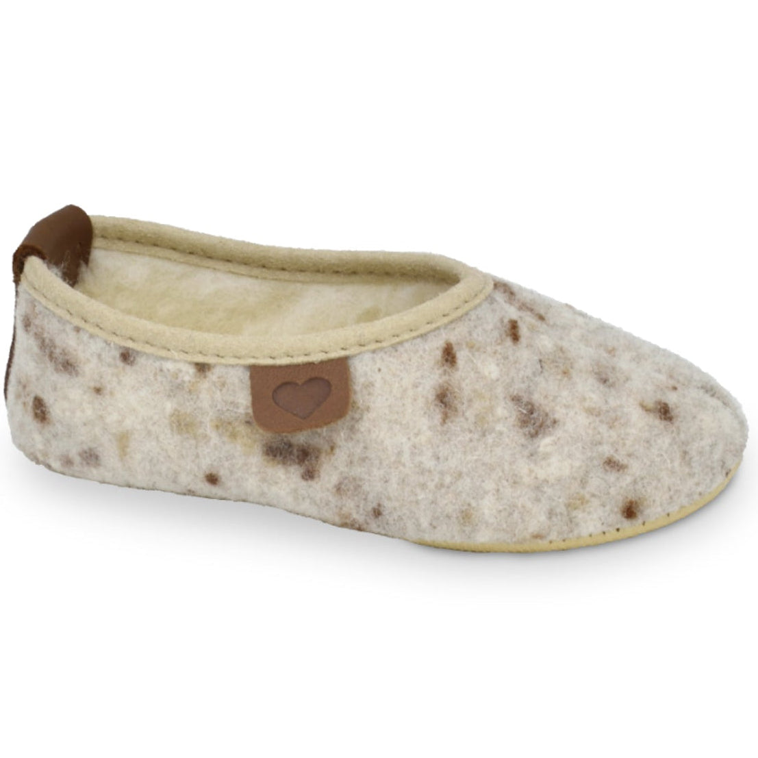 Ballerina hjemmesko til børn i filt og fåreuld – gummisål – beige/brun | Põnni - fra slipsko