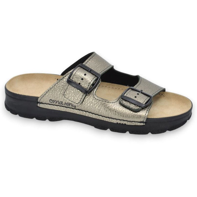 Dame sundhedssandal i ægte læder – Komfortabel og klassisk – Metallic – Meeliku - slipsko 1