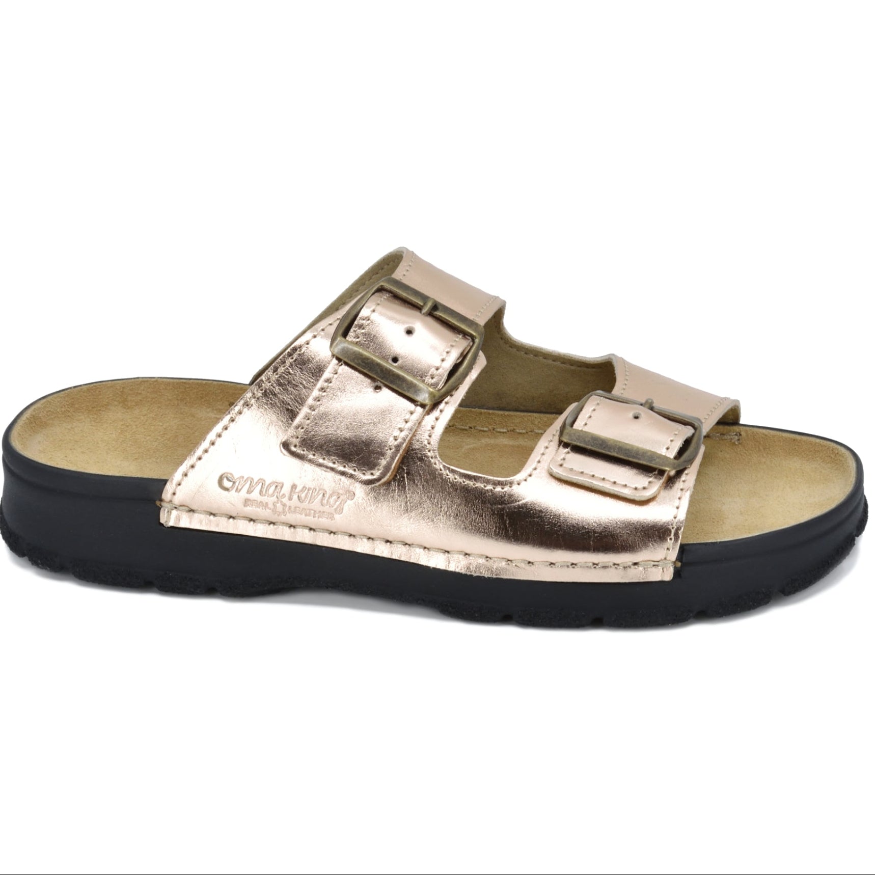 Dame sundhedssandal i ægte læder – Komfortabel og klassisk – Rosa Guld – Meeliku 1- slipsko