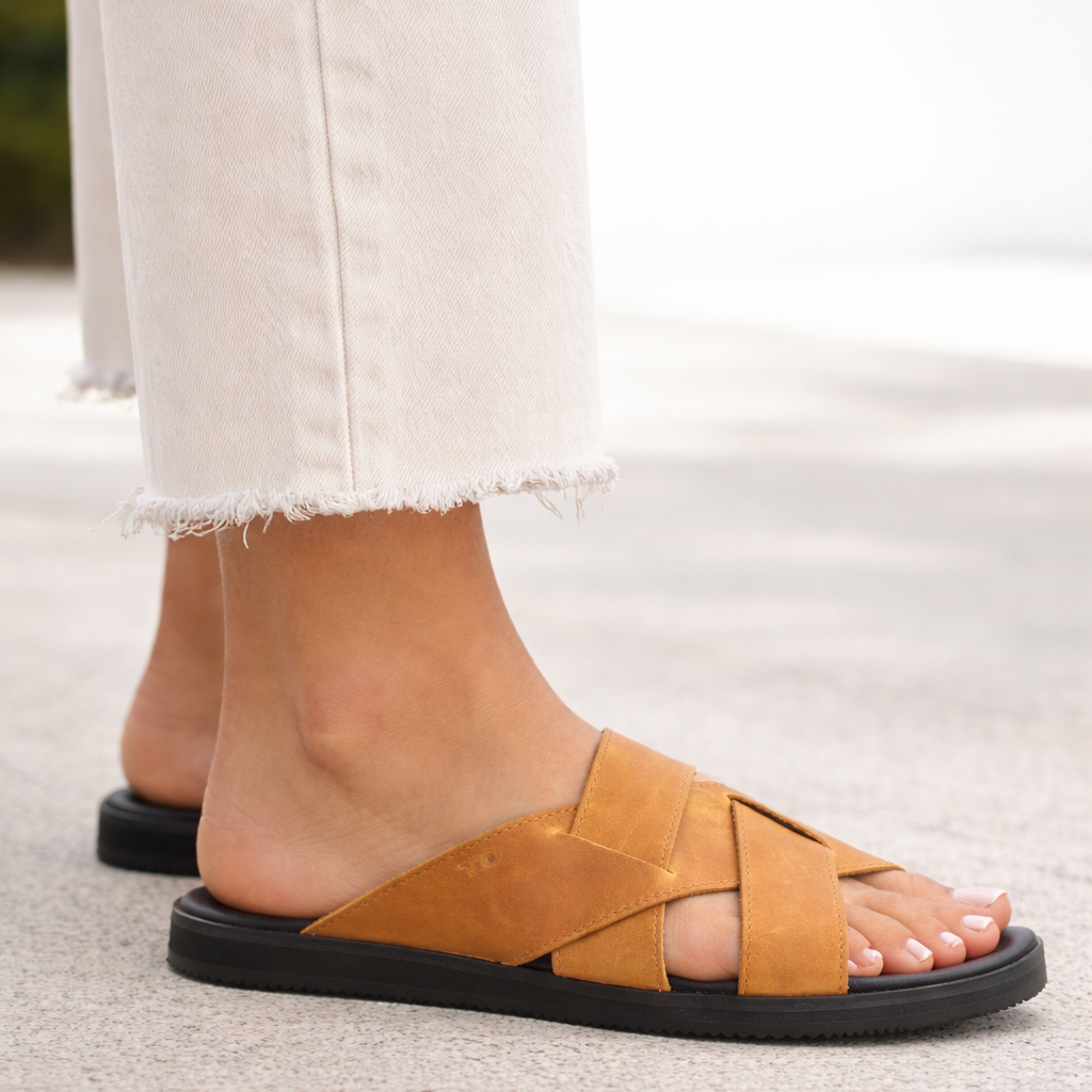 Helsinki - Læder Sandal- Dame - Orange/beige - fra slipsko
