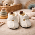 Hjemmesko til børn i uldfilt – skridsikker sål – velcro – Naturhvid | KAKU - fra slipsko