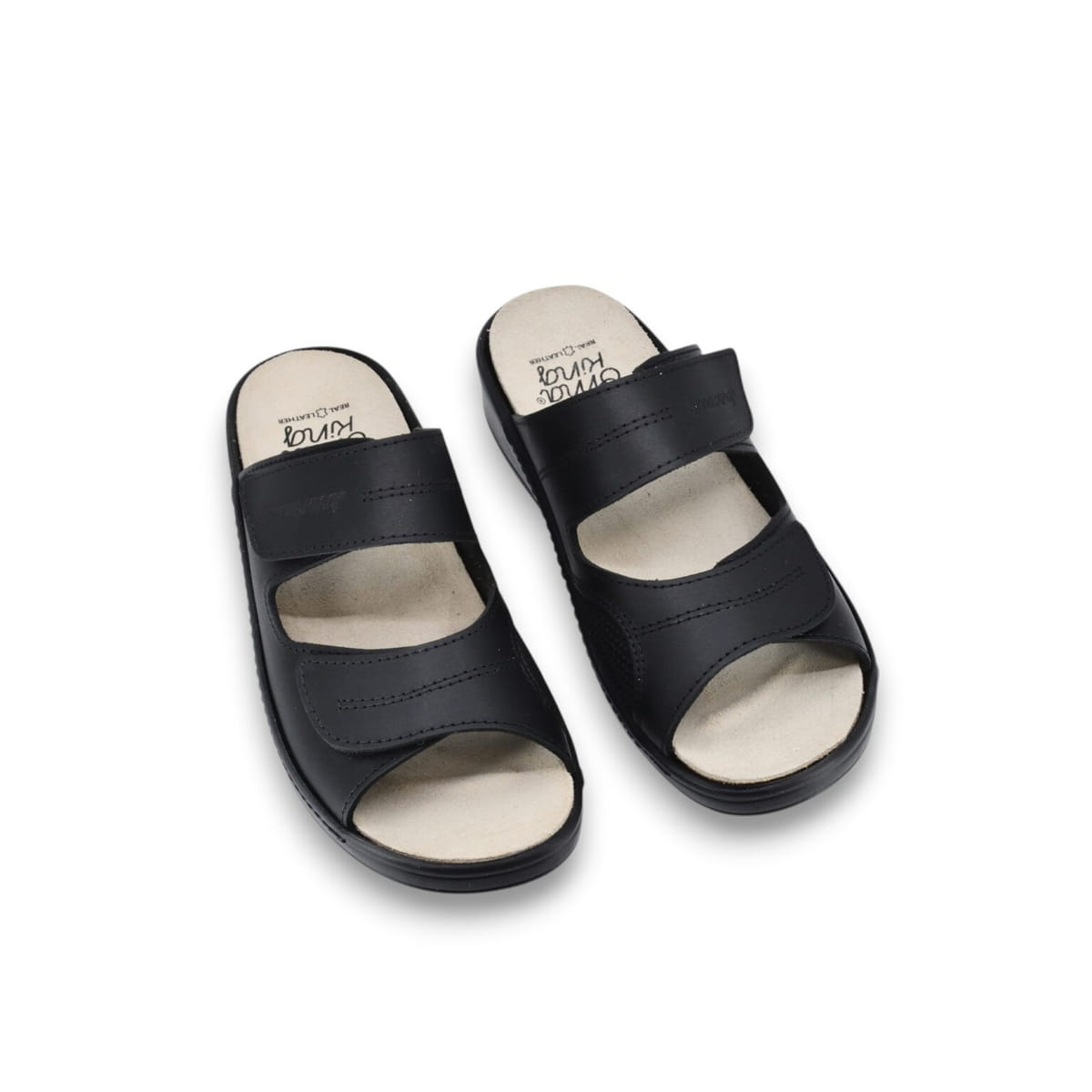 Ergonomiske kvalitets komfortsandaler med to spænder – sort læder | Omaking