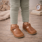 Børnesko i læder med barfodsfølelse – fleksible hjemmesko og sutsko til børn – brun -Lusti