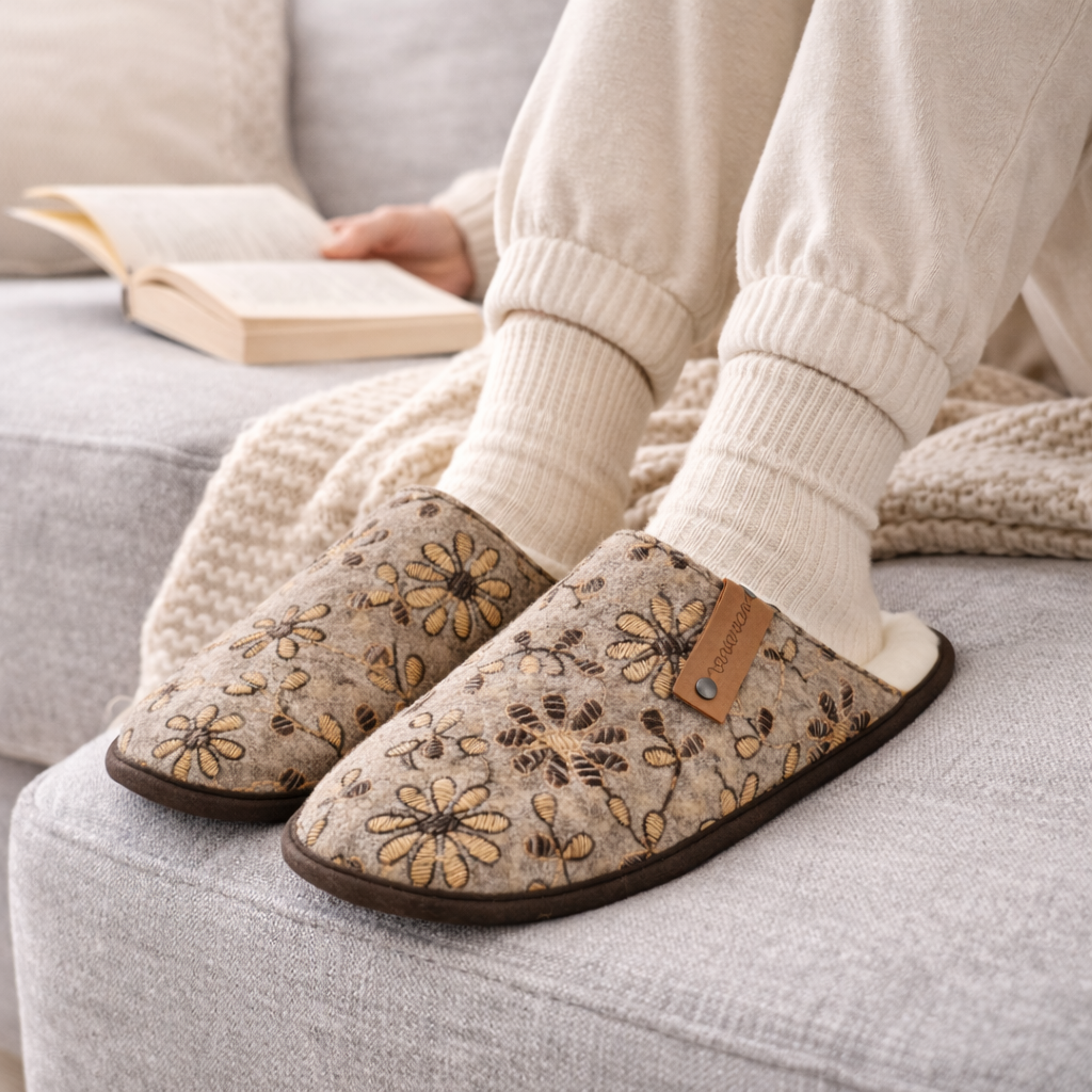 Jugu filthjemmesko – Blomstermønster- brun