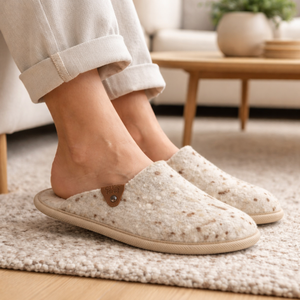 Klassisk slip-in hjemmesko i naturlig filt – Beige/brun- Pelsi