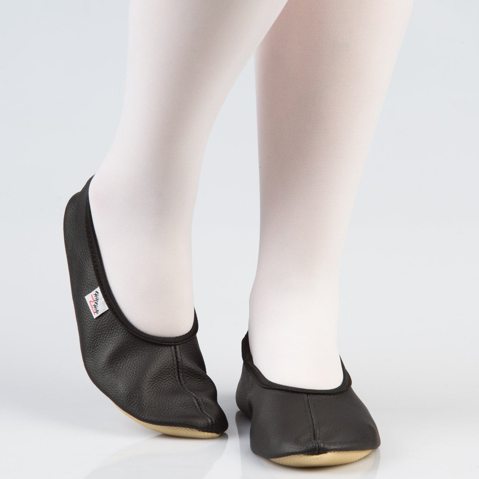 Leather Gymnastics Slippers With Rubber Ridge and Sole - Black