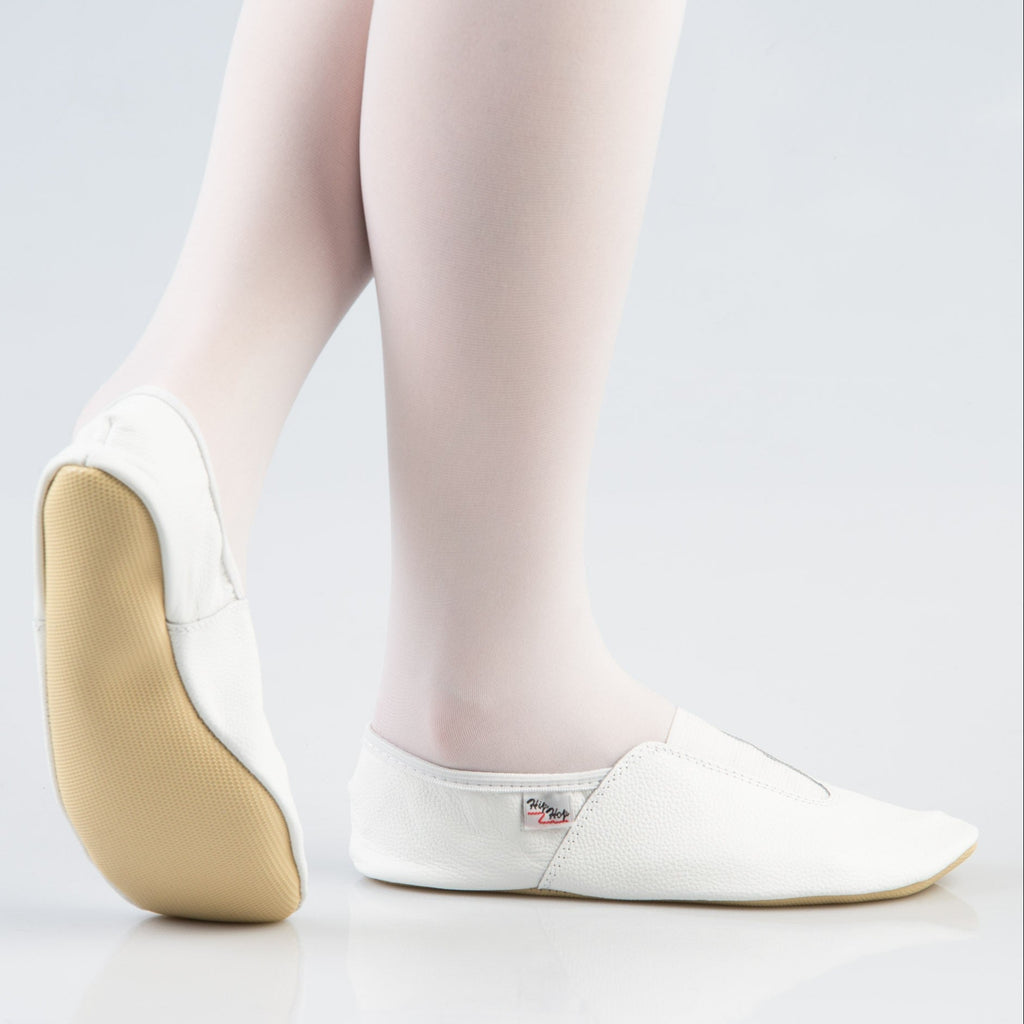 Leather Gymnastics Slippers With Rubber Detail and Sole - White