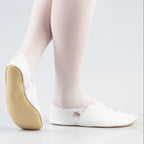 Leather Gymnastics Slippers With Rubber Detail and Sole - White