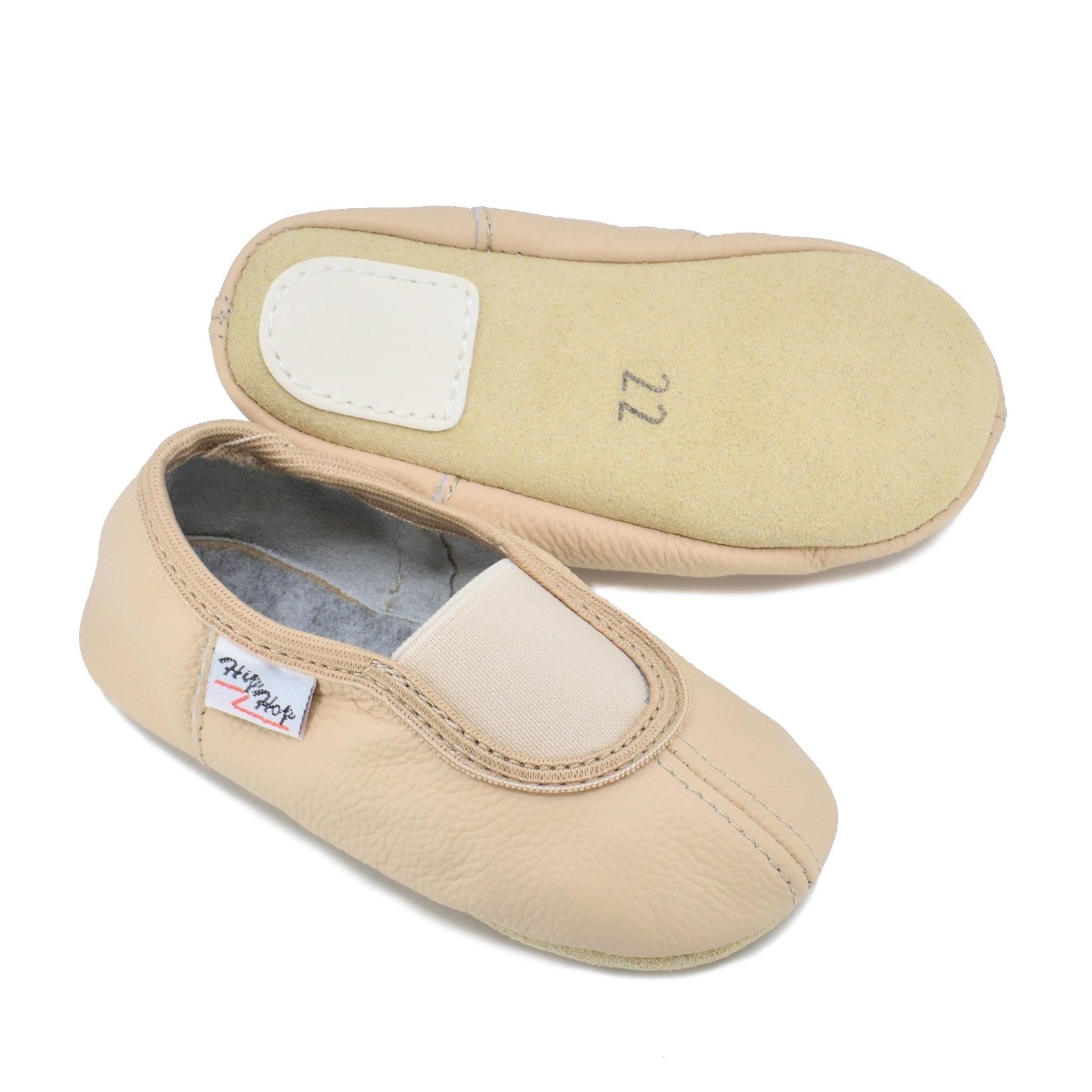 Classic Leather Slippers with Elastic for Kids - Beige