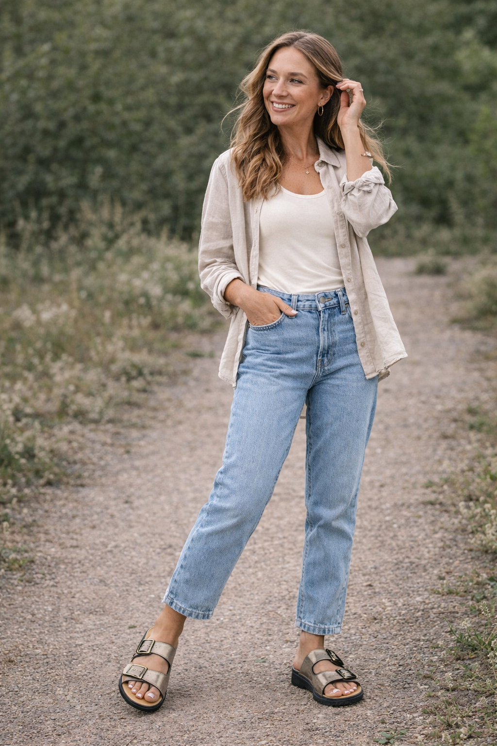 Dame sundhedssandal i ægte læder – Komfortabel og klassisk – Metallic – Meeliku