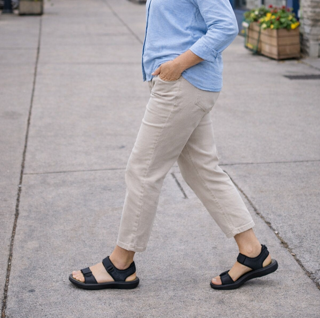 Sporty damesandal i læder – Let og komfortabel – Sort – Liiva