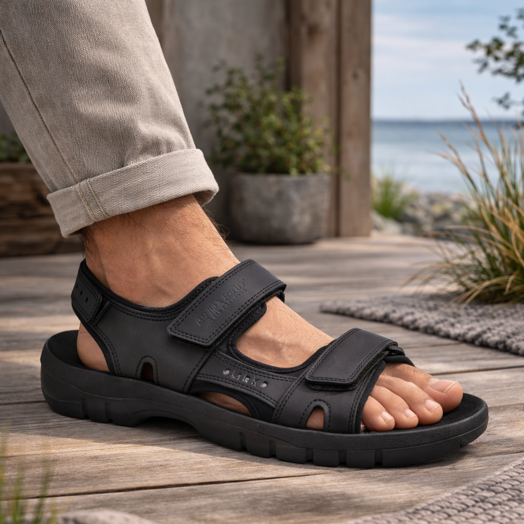 Sporty herresandal i læder – Komfortabel og slidstærk – Sort – Lauri