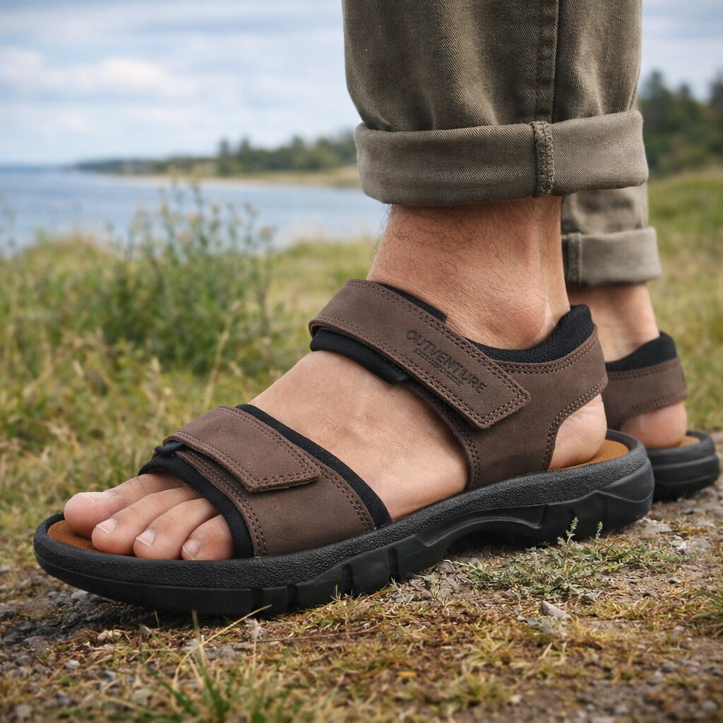 Sporty herresandal i læder – Komfortabel og slidstærk – Brun – Lauri