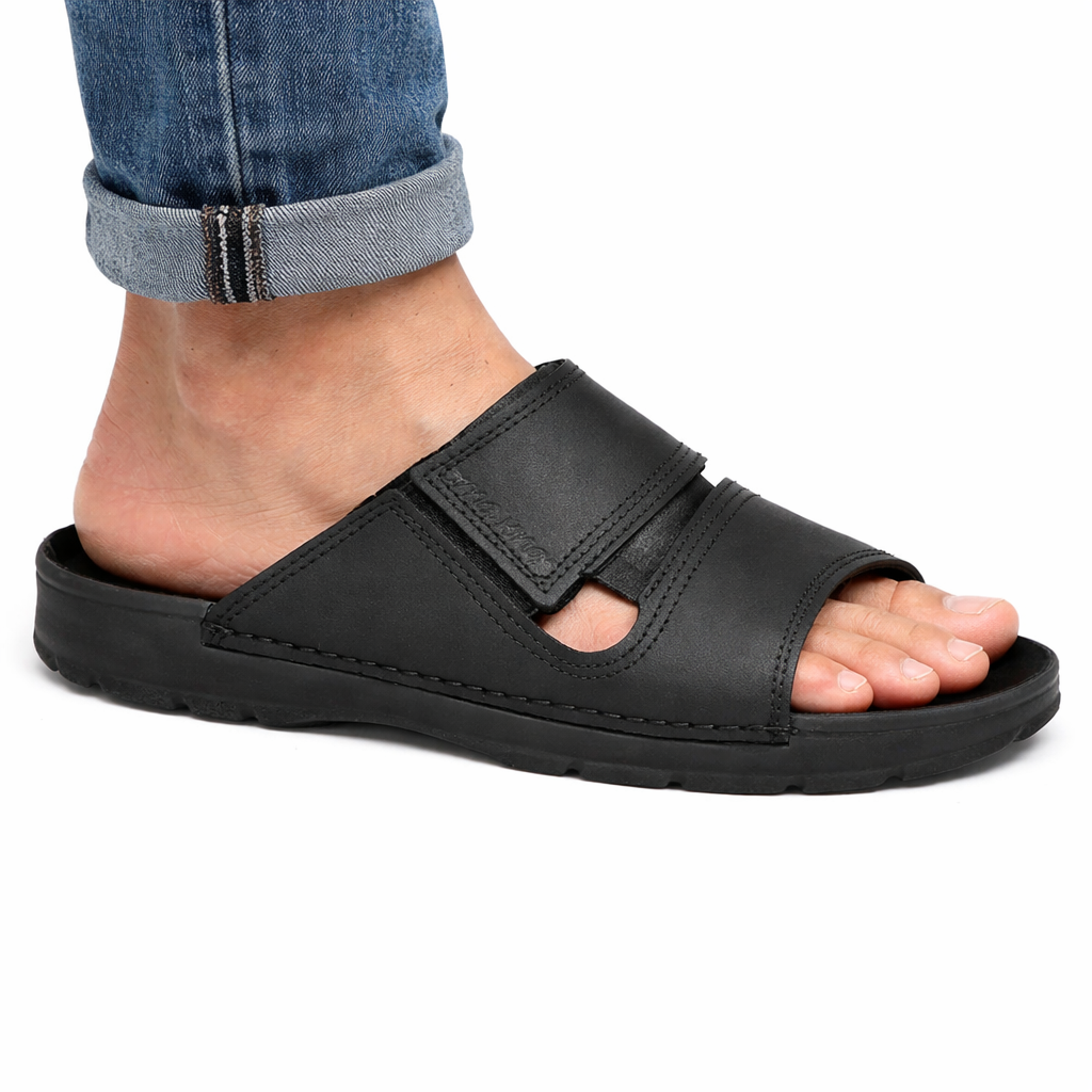 Komfortable Herresandaler i Brun Læder  – Sort