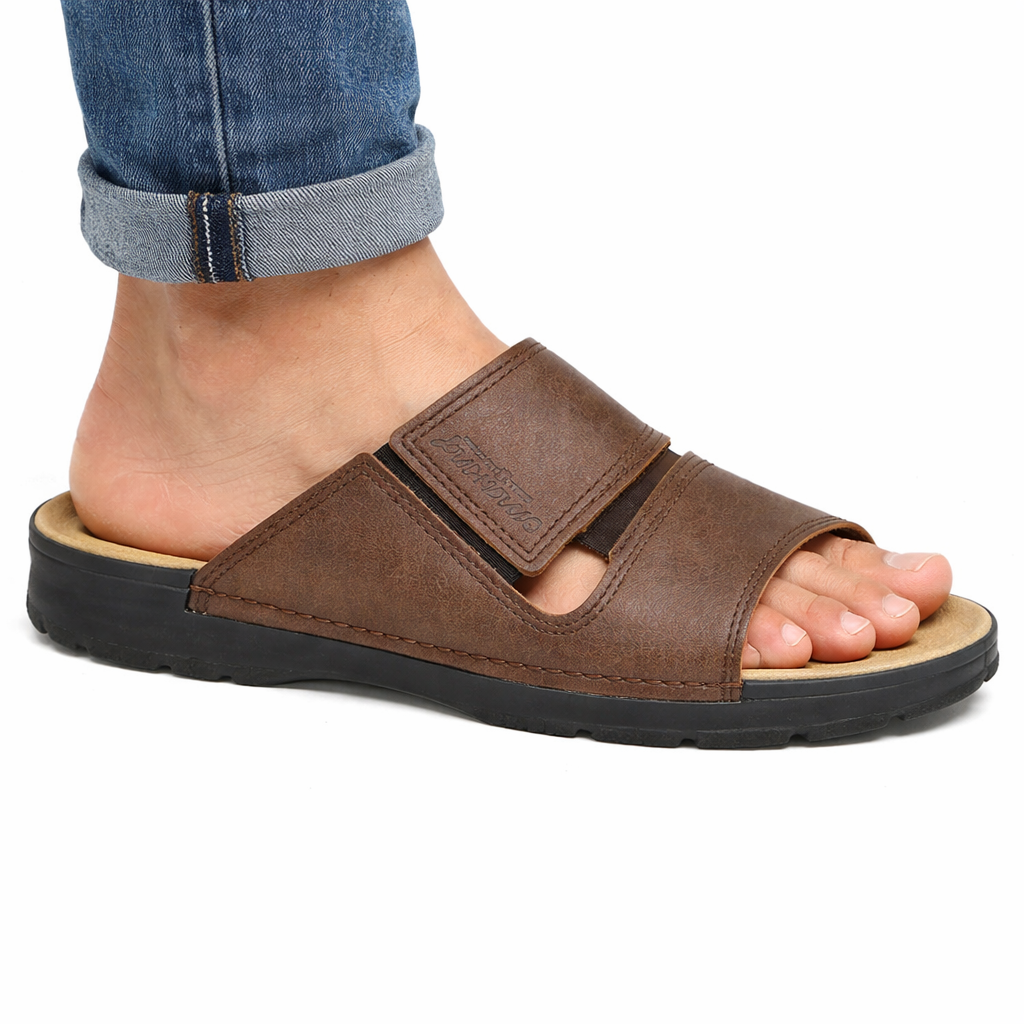 Komfortable Herresandaler i Brun Læder -  Miku