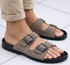 Sort/Brune læder herresandal med 2 spænder – komfort sandal | Omaking Märt