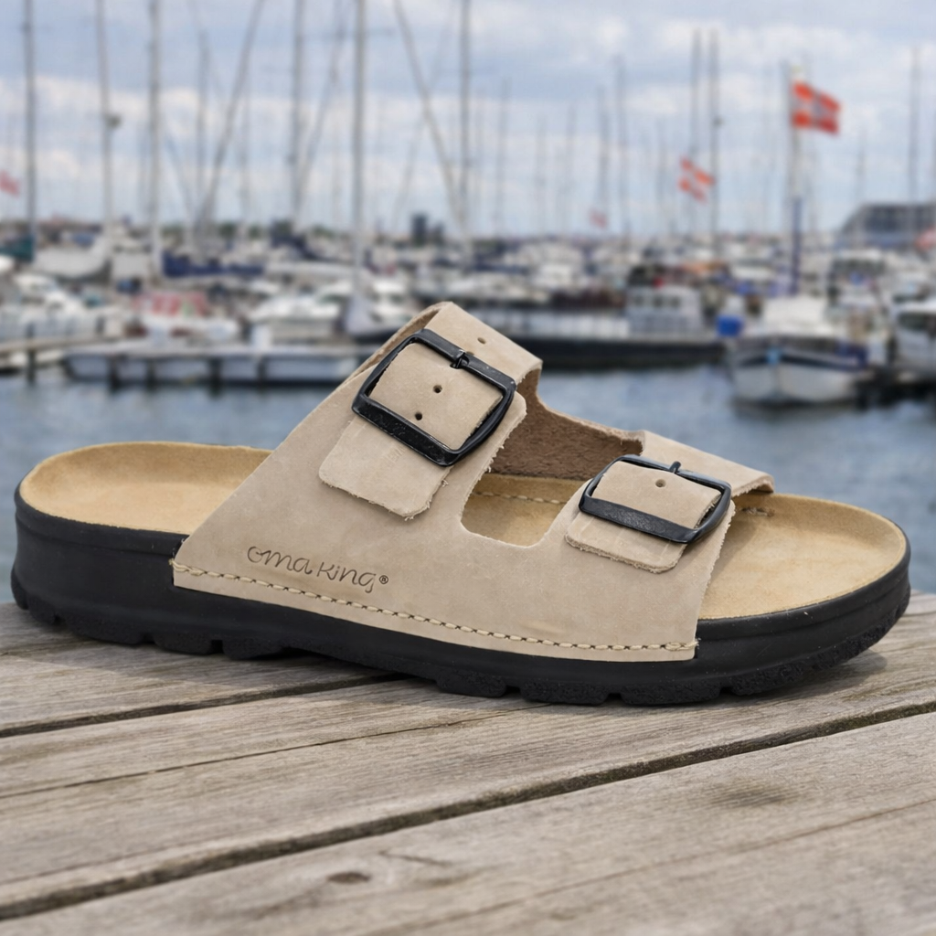 Komfortabel damesandal i beige læder med 2 spænder | Omaking Meeliku