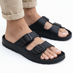 Sort læder herresandal med 2 spænder – komfort sandal | Omaking Märt